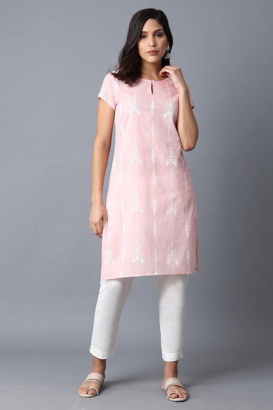 W for Woman Light Pink Printed Kurta