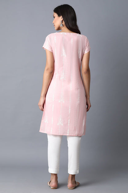 W for Woman Light Pink Printed Kurta