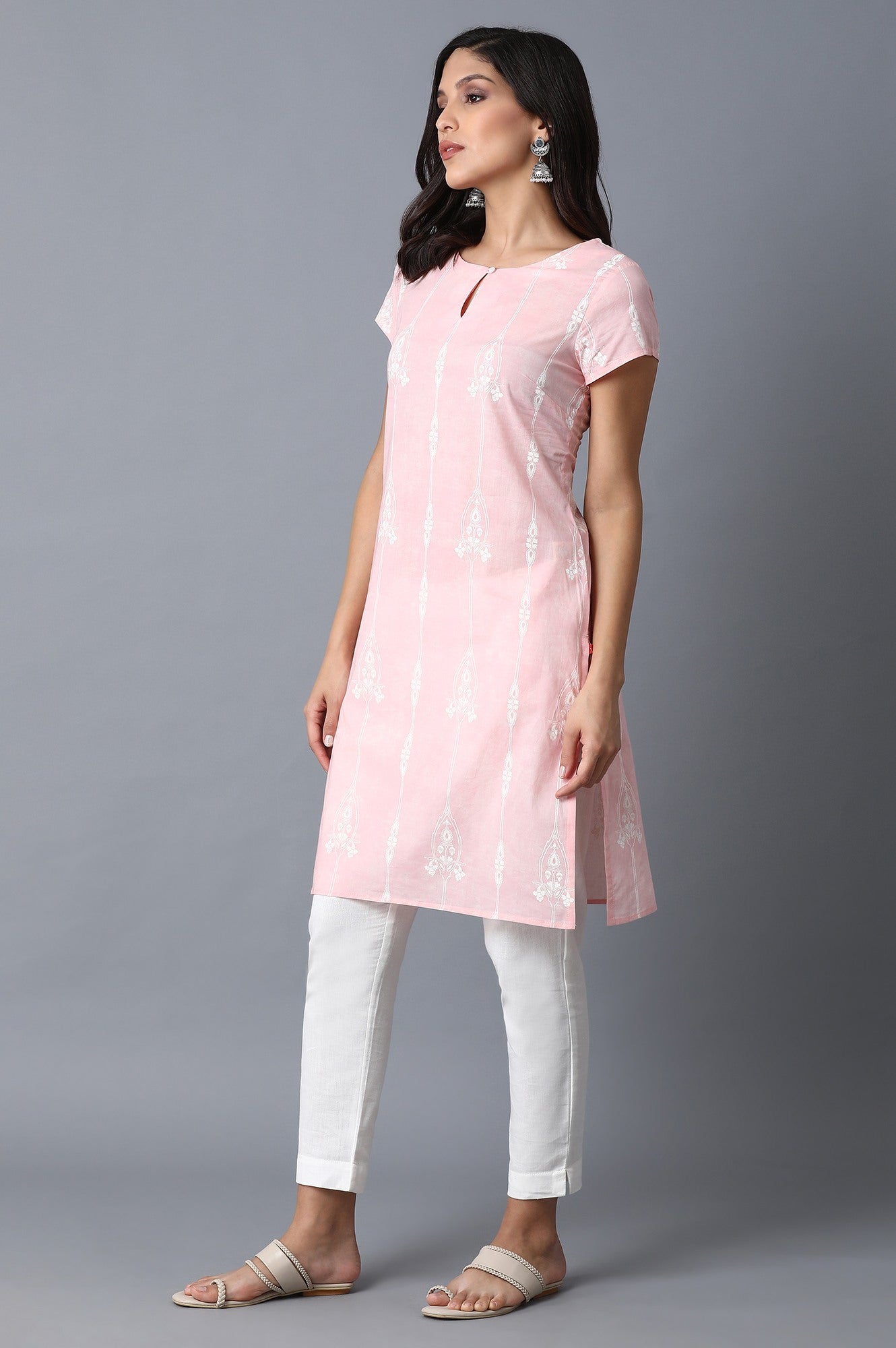 W for Woman Light Pink Printed Kurta