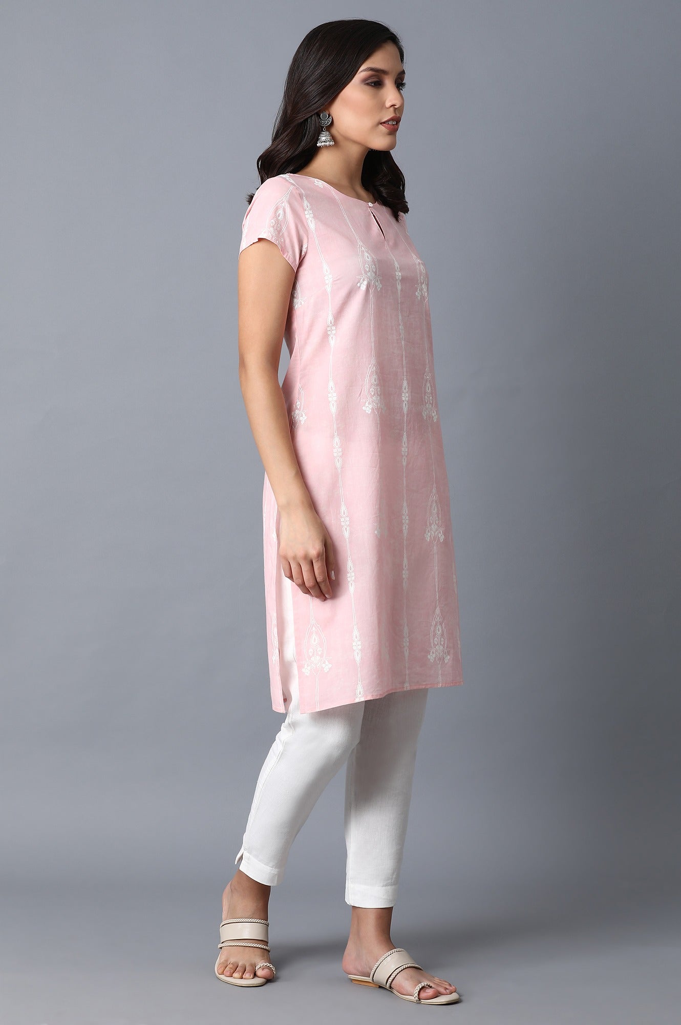 W for Woman Light Pink Printed Kurta