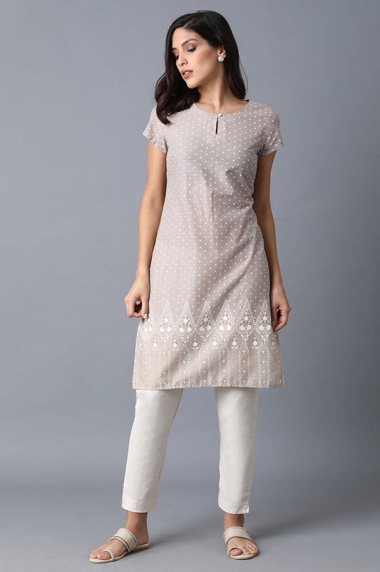 W for Woman Beige Printed Kurta