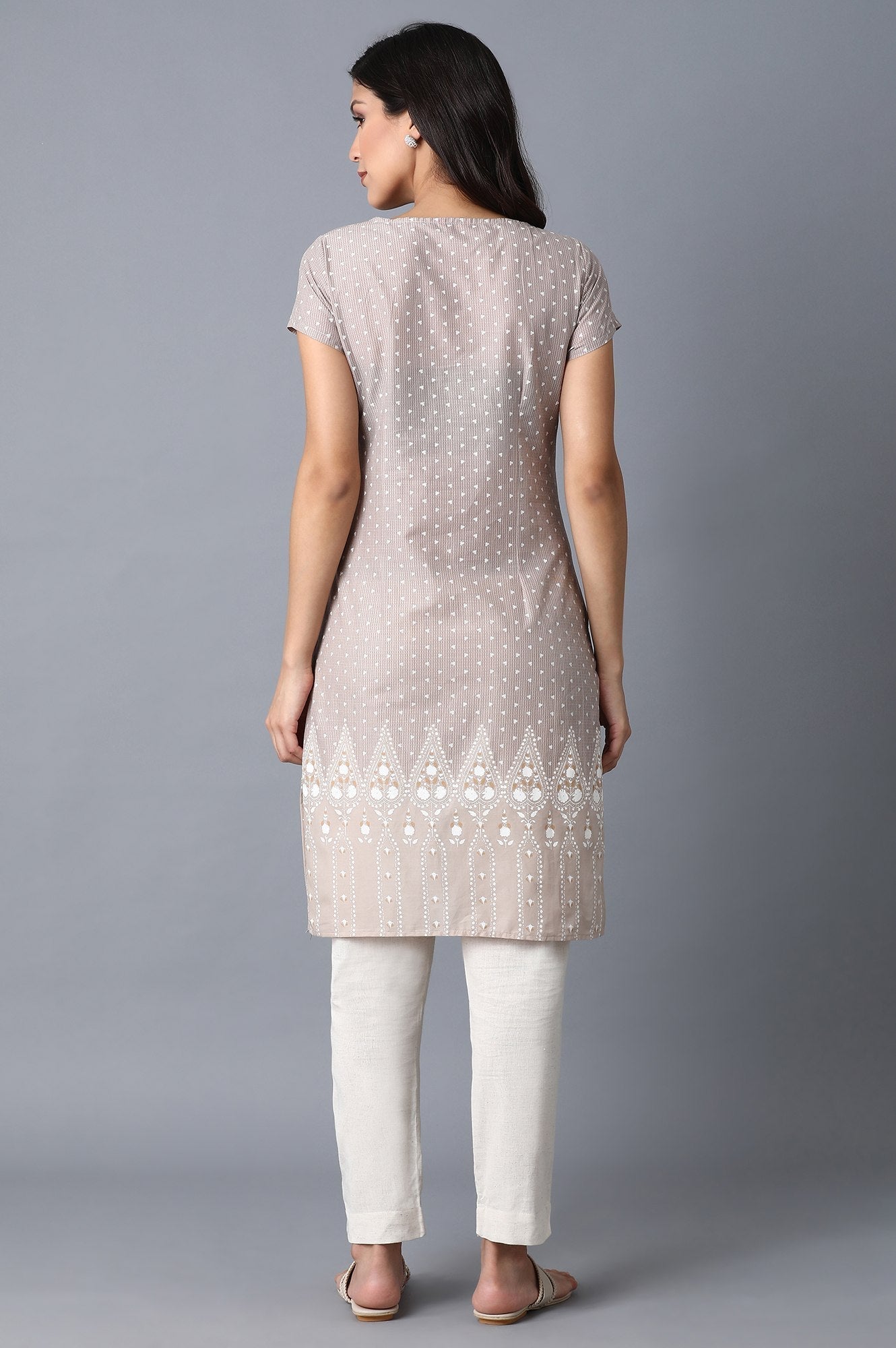 W for Woman Beige Printed Kurta