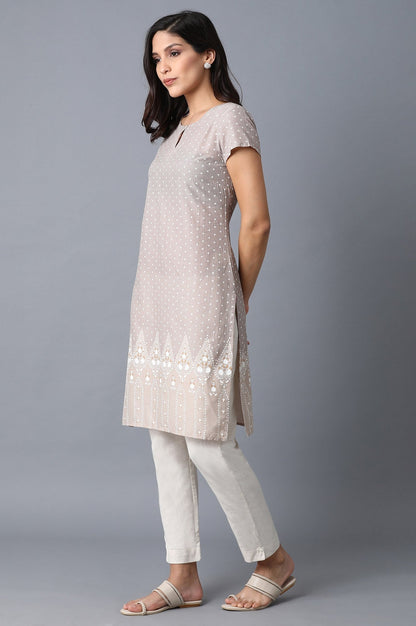 W for Woman Beige Printed Kurta