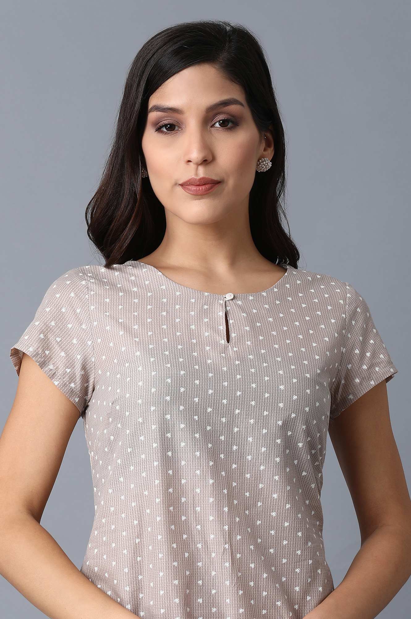 W for Woman Beige Printed Kurta