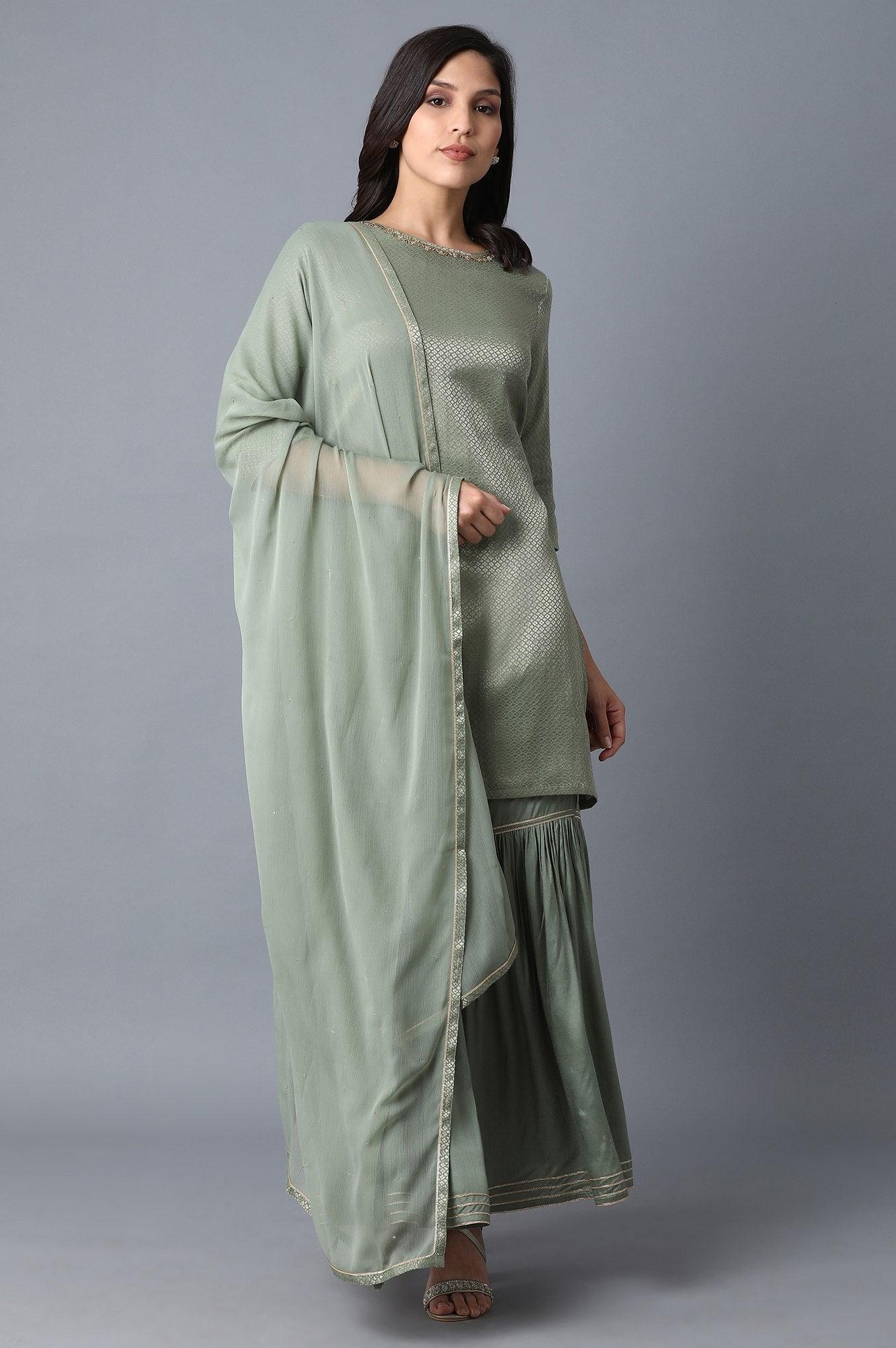 W for Woman Signature Green kurta-Sharara-Dupatta Set
