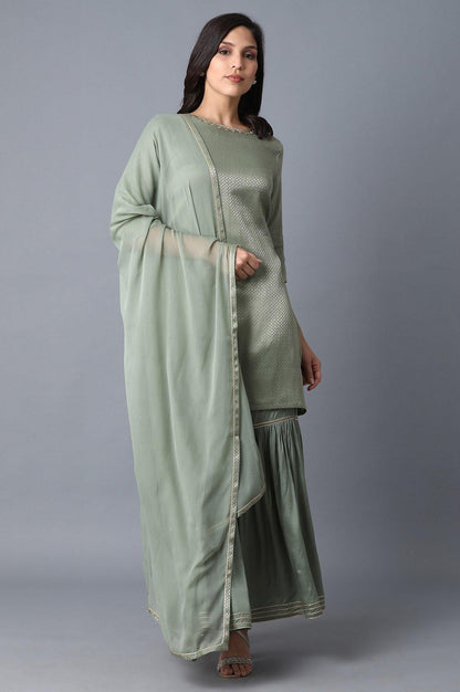 W for Woman Signature Green kurta-Sharara-Dupatta Set