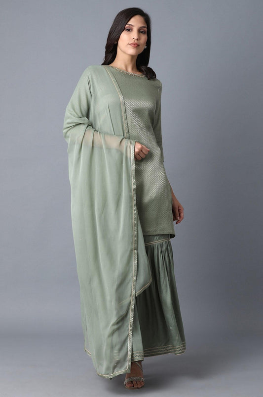 W for Woman Signature Green kurta-Sharara-Dupatta Set