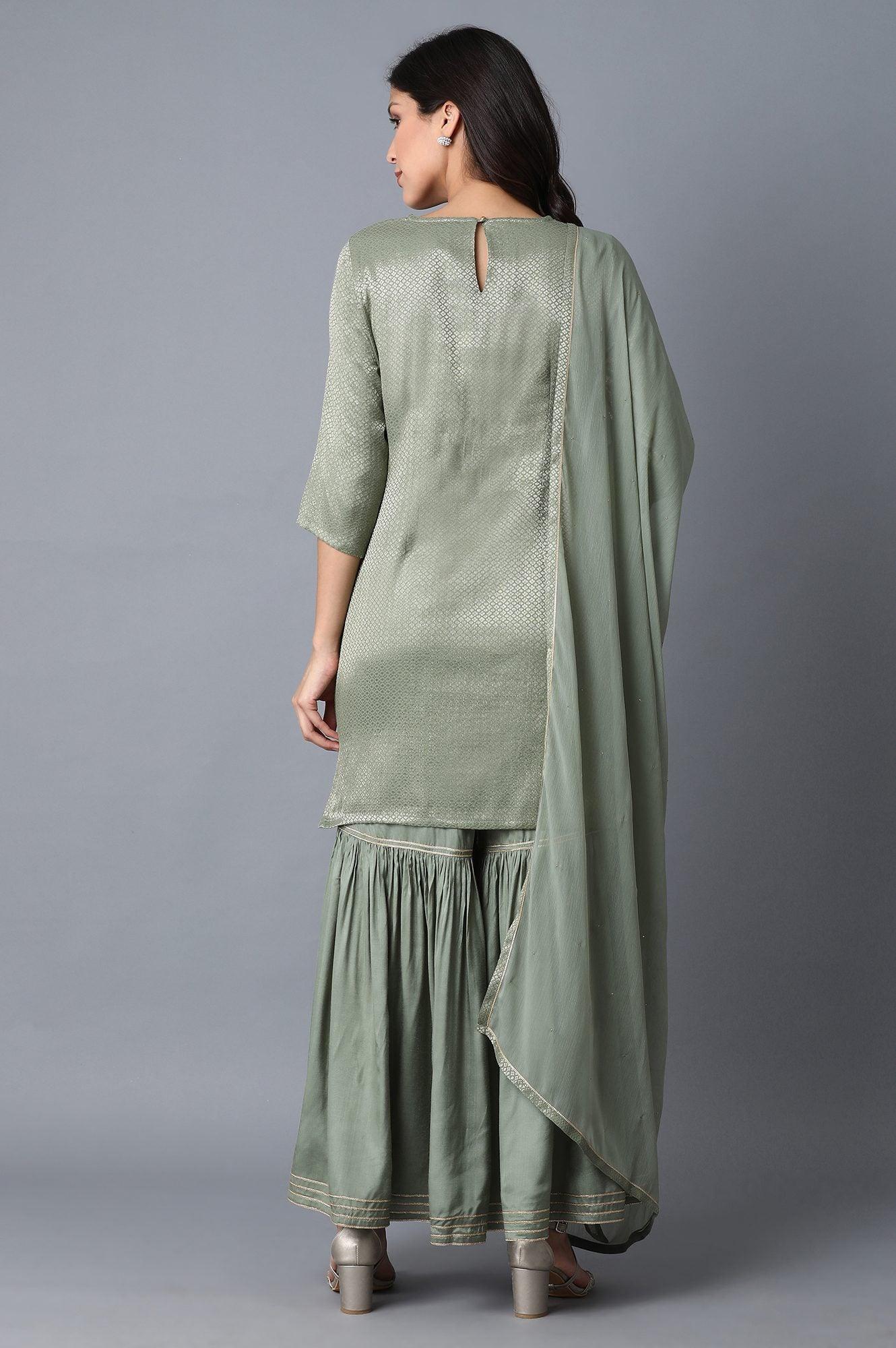 W for Woman Signature Green kurta-Sharara-Dupatta Set