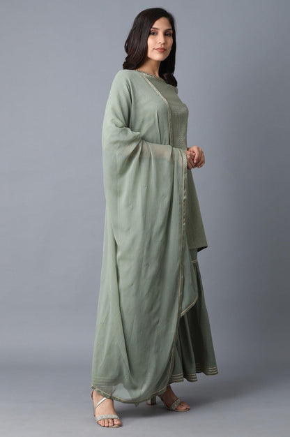W for Woman Signature Green kurta-Sharara-Dupatta Set