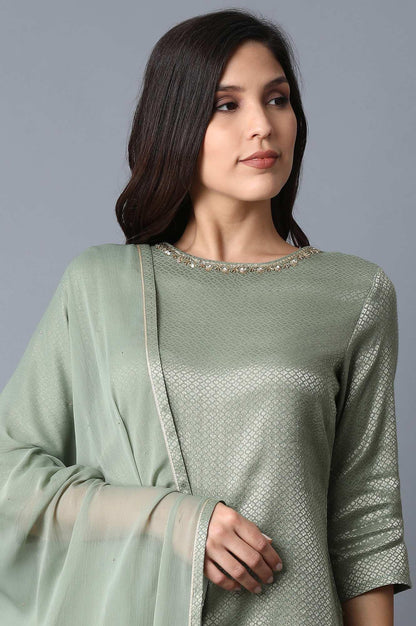 W for Woman Signature Green kurta-Sharara-Dupatta Set