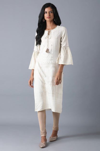 W for Woman Pale Beige Knitted Churidar