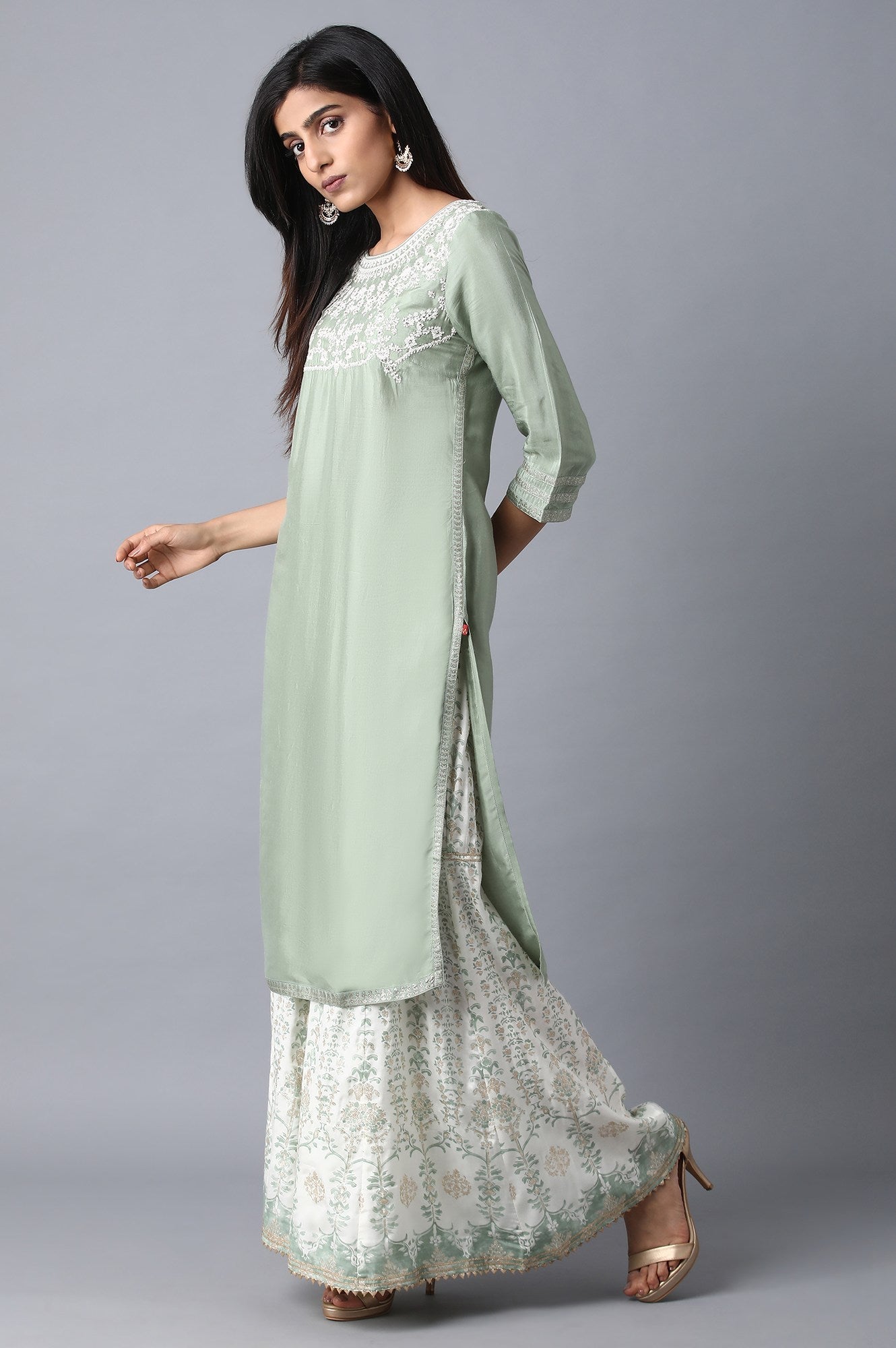 W for Woman Green Reef Dori Embroidered kurta