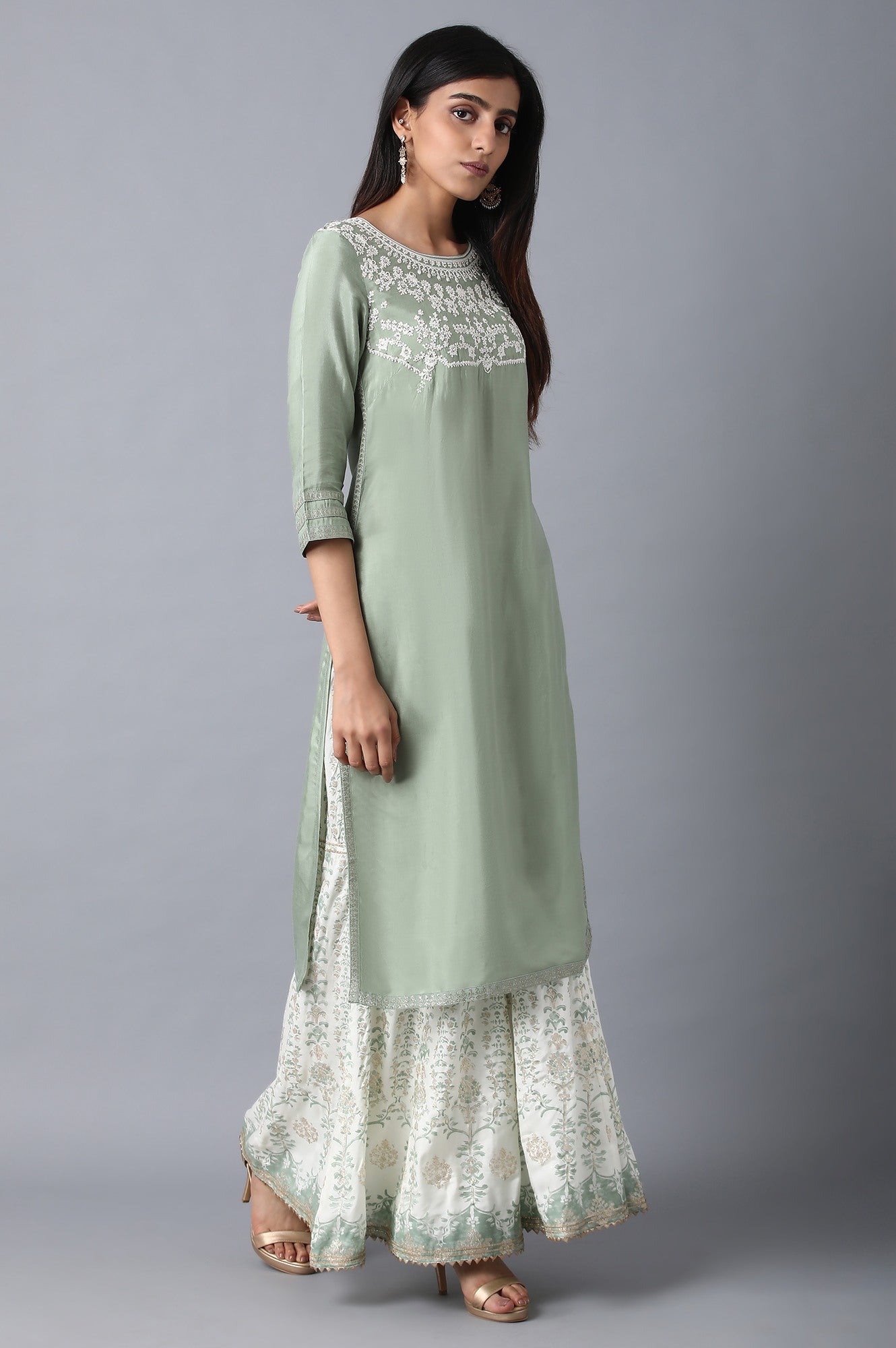 W for Woman Green Reef Dori Embroidered kurta