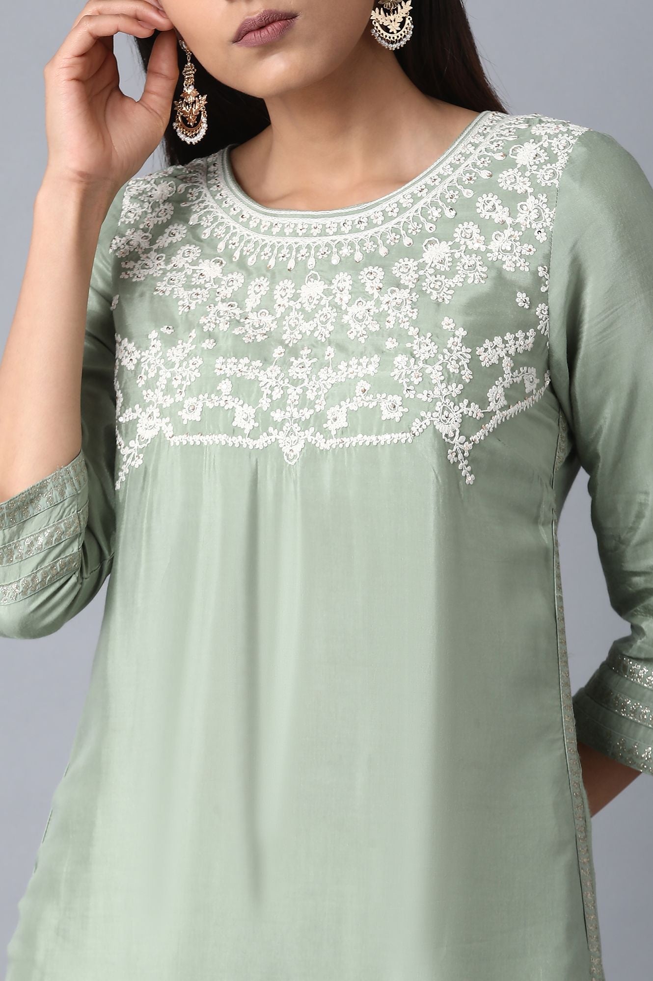 W for Woman Green Reef Dori Embroidered kurta
