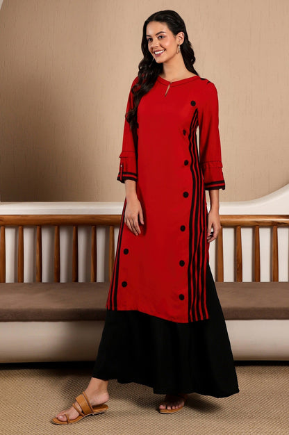 W for Woman Red Geometric Printed Keyhole Neckline Rayon Straight Kurta