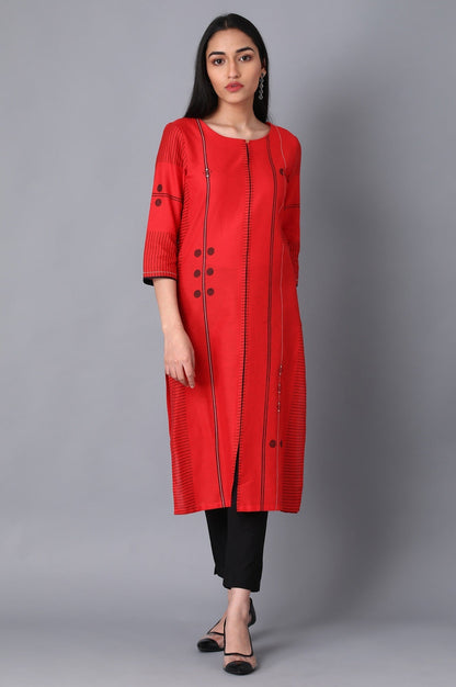 W for Woman Red Geometric Print Straight kurta in Boat Neck