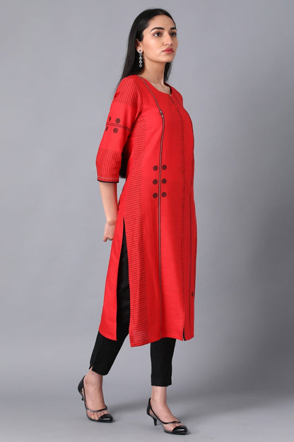 W for Woman Red Geometric Print Straight kurta in Boat Neck