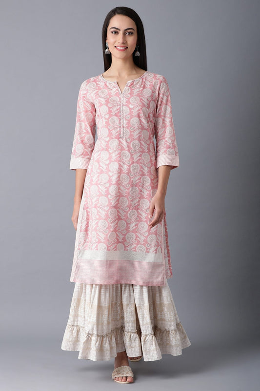 W for Woman Blush Pink Straight Floral Print kurta