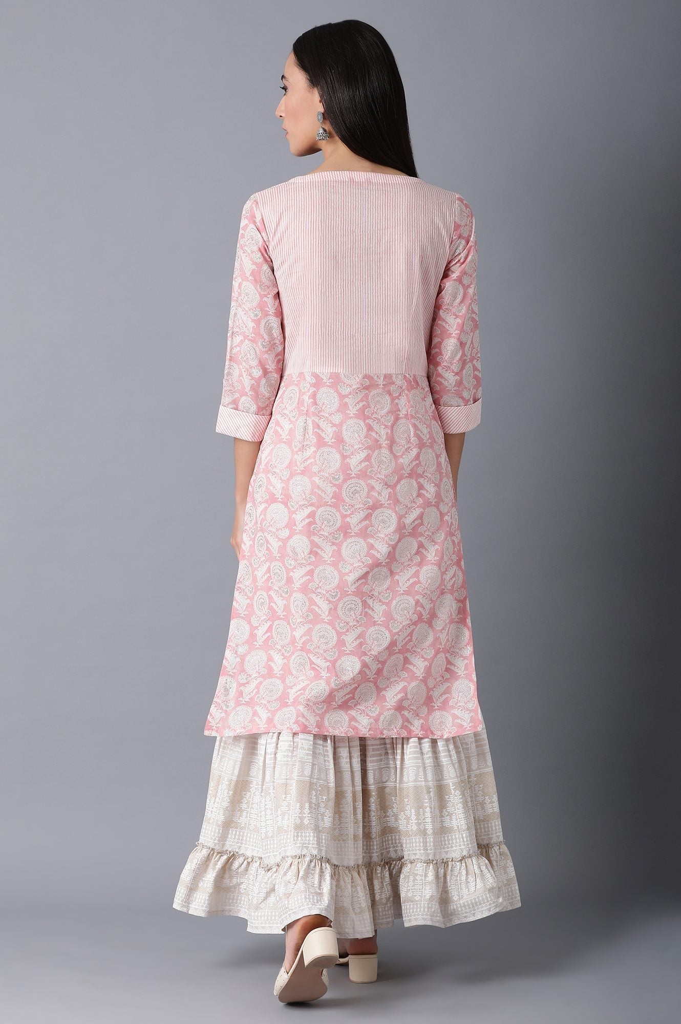 W for Woman Blush Pink Straight Floral Print kurta