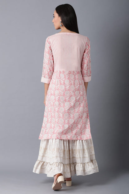 W for Woman Blush Pink Straight Floral Print kurta