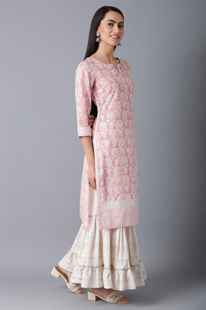 W for Woman Blush Pink Straight Floral Print kurta