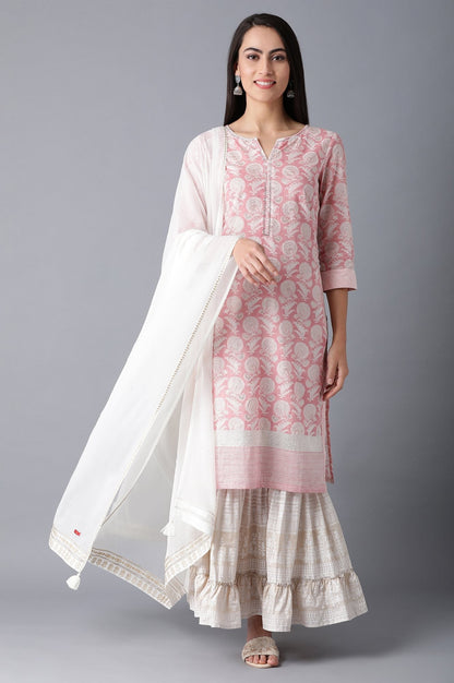 W for Woman Blush Pink Straight Floral Print kurta