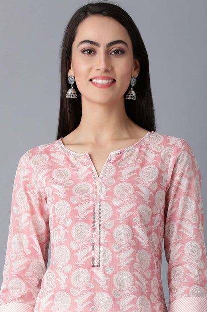 W for Woman Blush Pink Straight Floral Print kurta