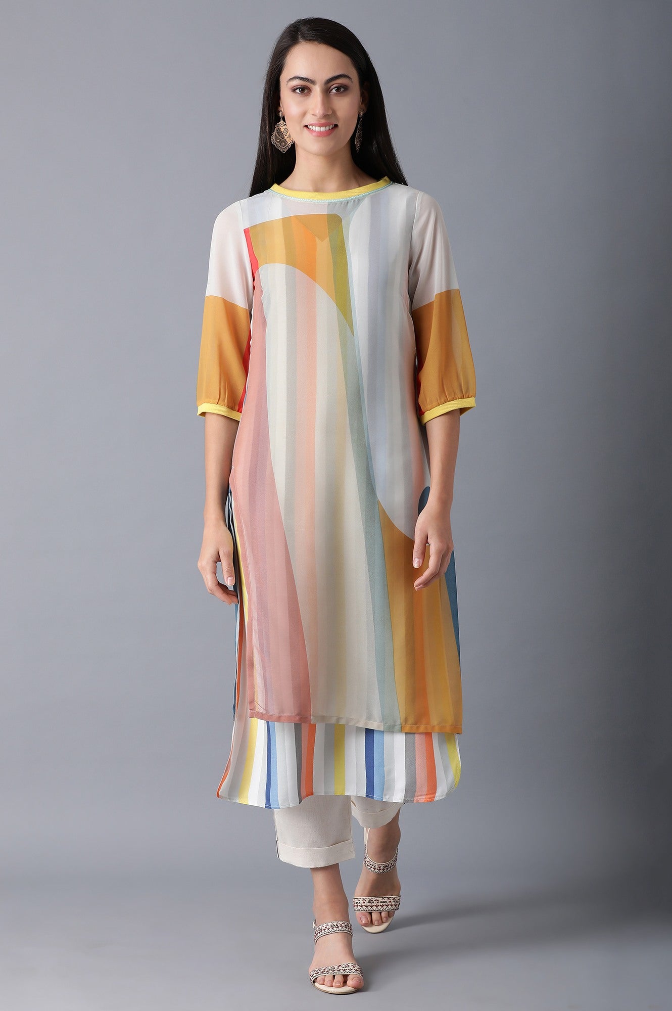 W for Woman Bright Multicolor Layered kurta