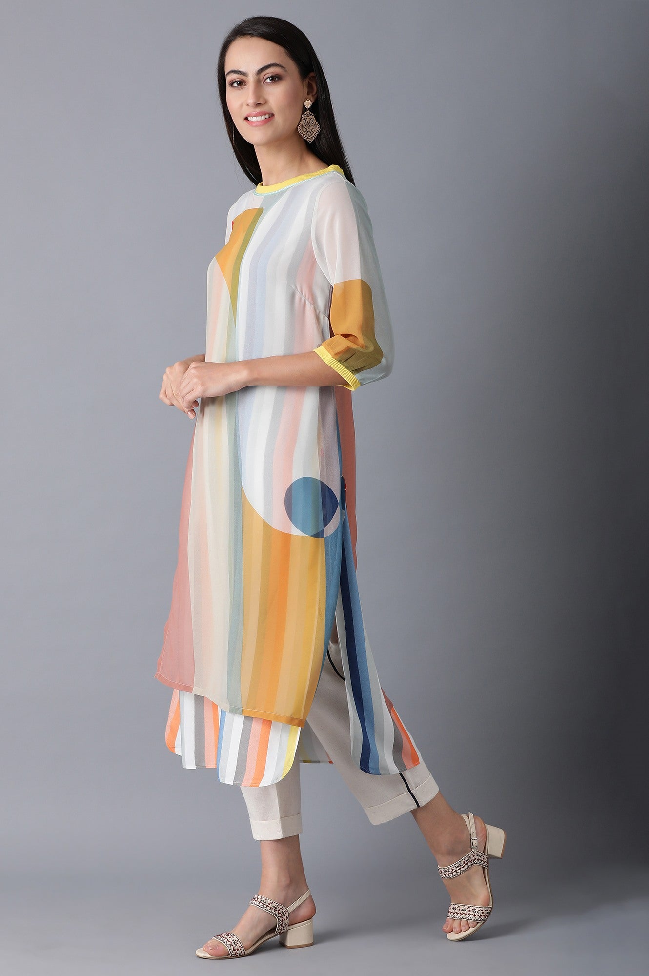 W for Woman Bright Multicolor Layered kurta