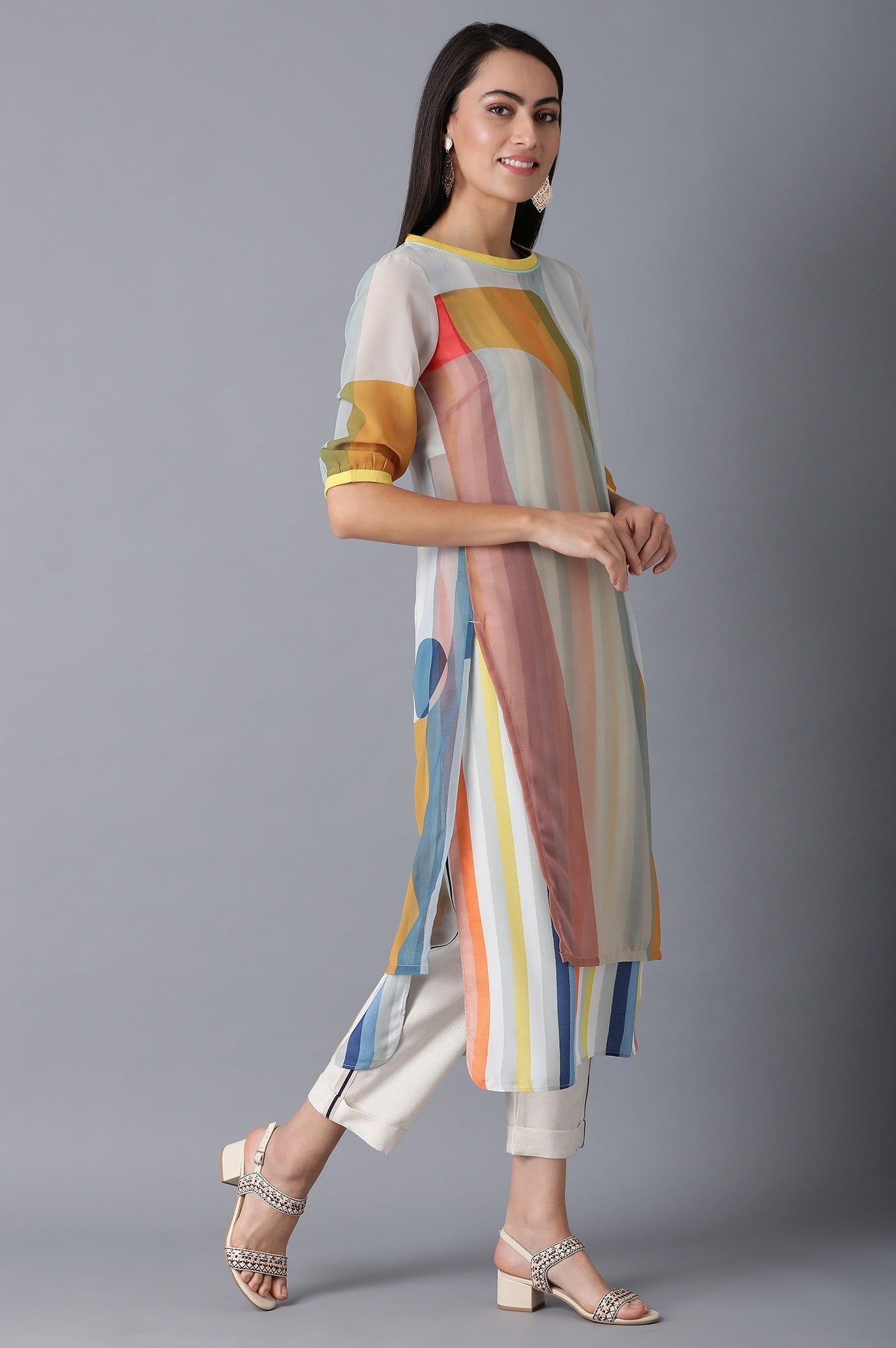 W for Woman Bright Multicolor Layered kurta