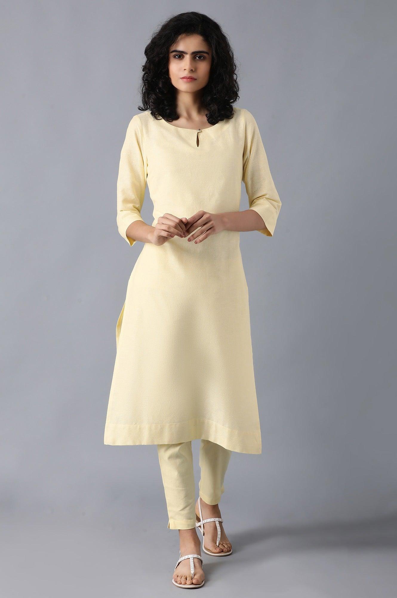 W for Woman Yellow Round Neck Classic kurta