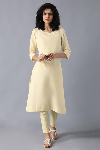 W for Woman Yellow Round Neck Classic kurta