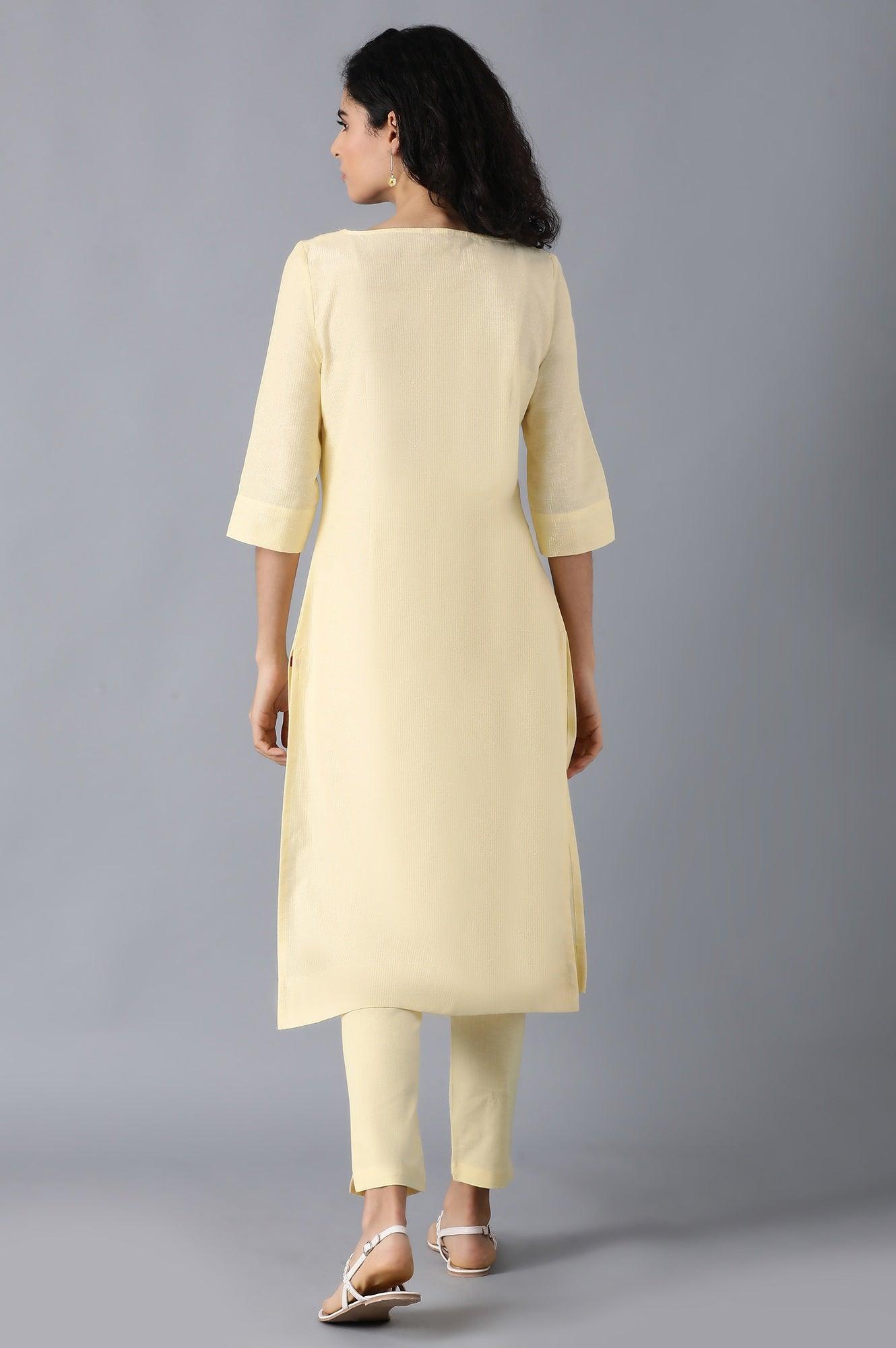 W for Woman Yellow Round Neck Classic kurta
