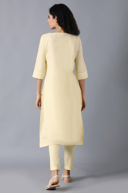 W for Woman Yellow Round Neck Classic kurta