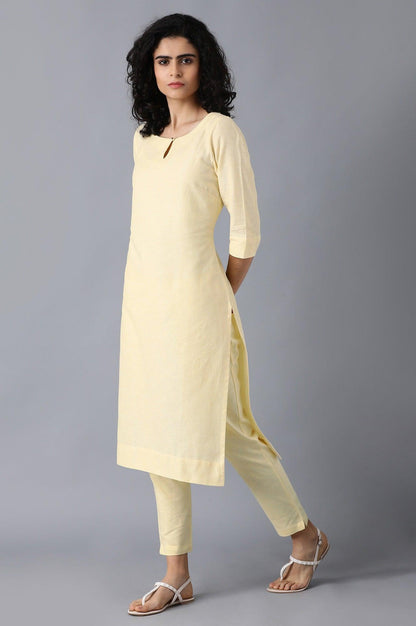 W for Woman Yellow Round Neck Classic kurta