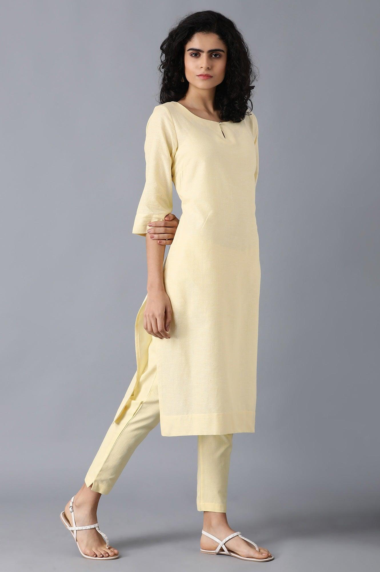 W for Woman Yellow Round Neck Classic kurta