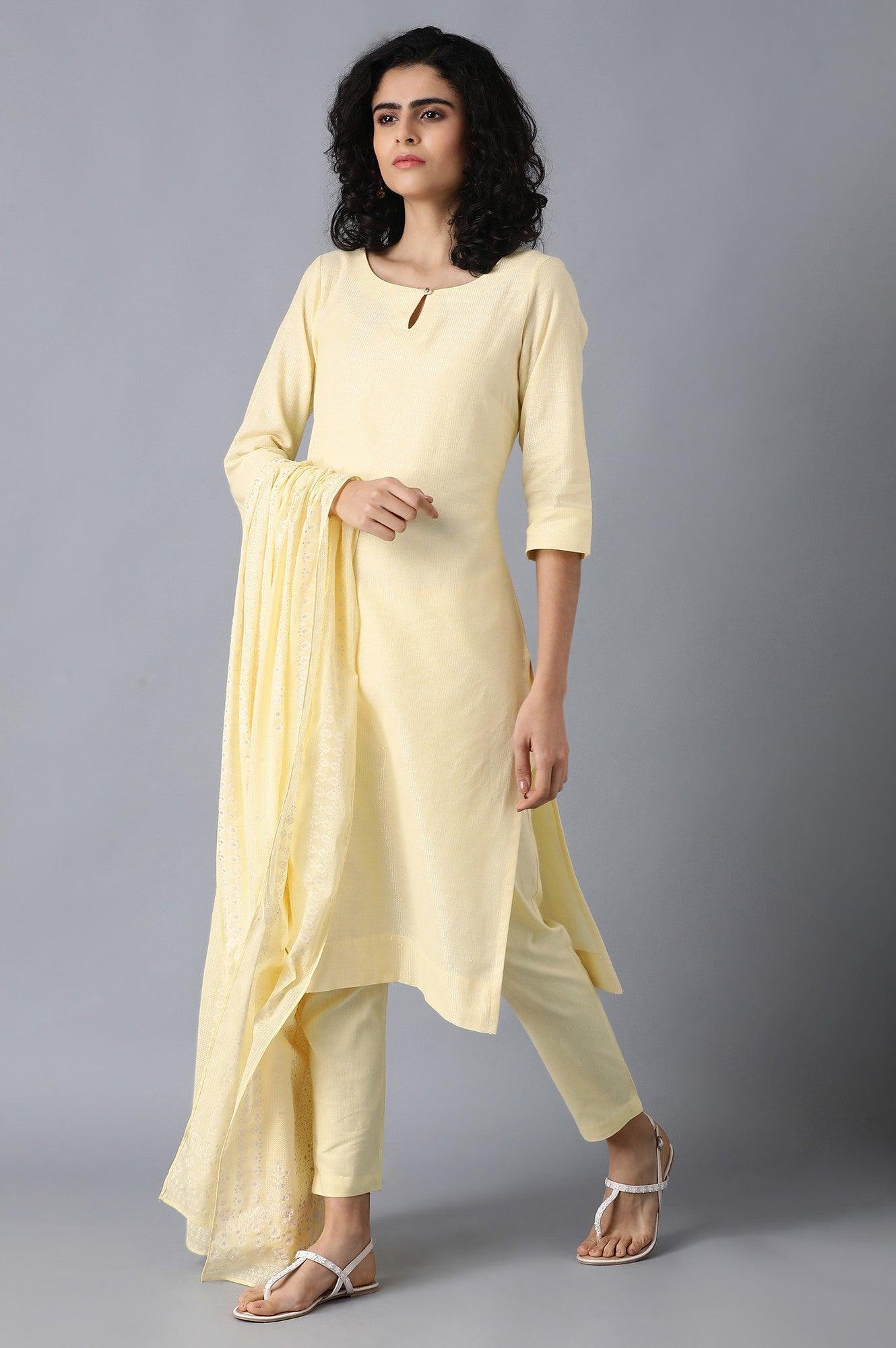 W for Woman Yellow Round Neck Classic kurta