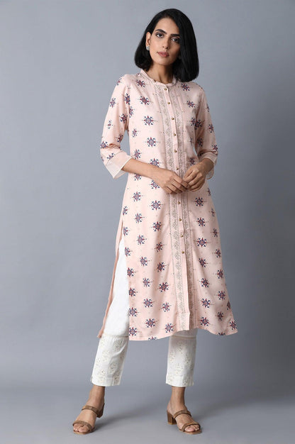 W for Woman Peach Pink Placement Print kurta