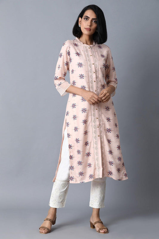 W for Woman Peach Pink Placement Print kurta