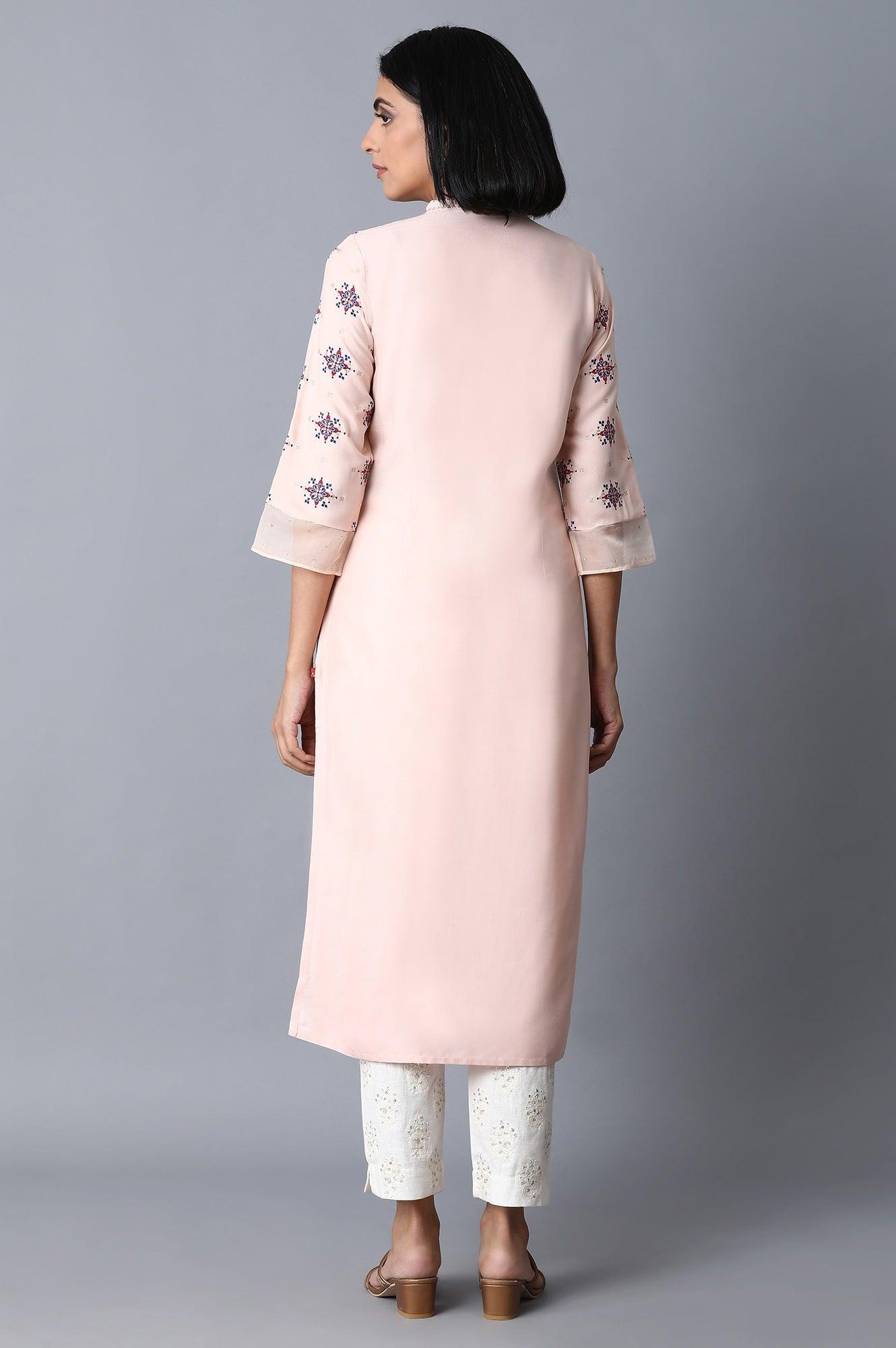 W for Woman Peach Pink Placement Print kurta