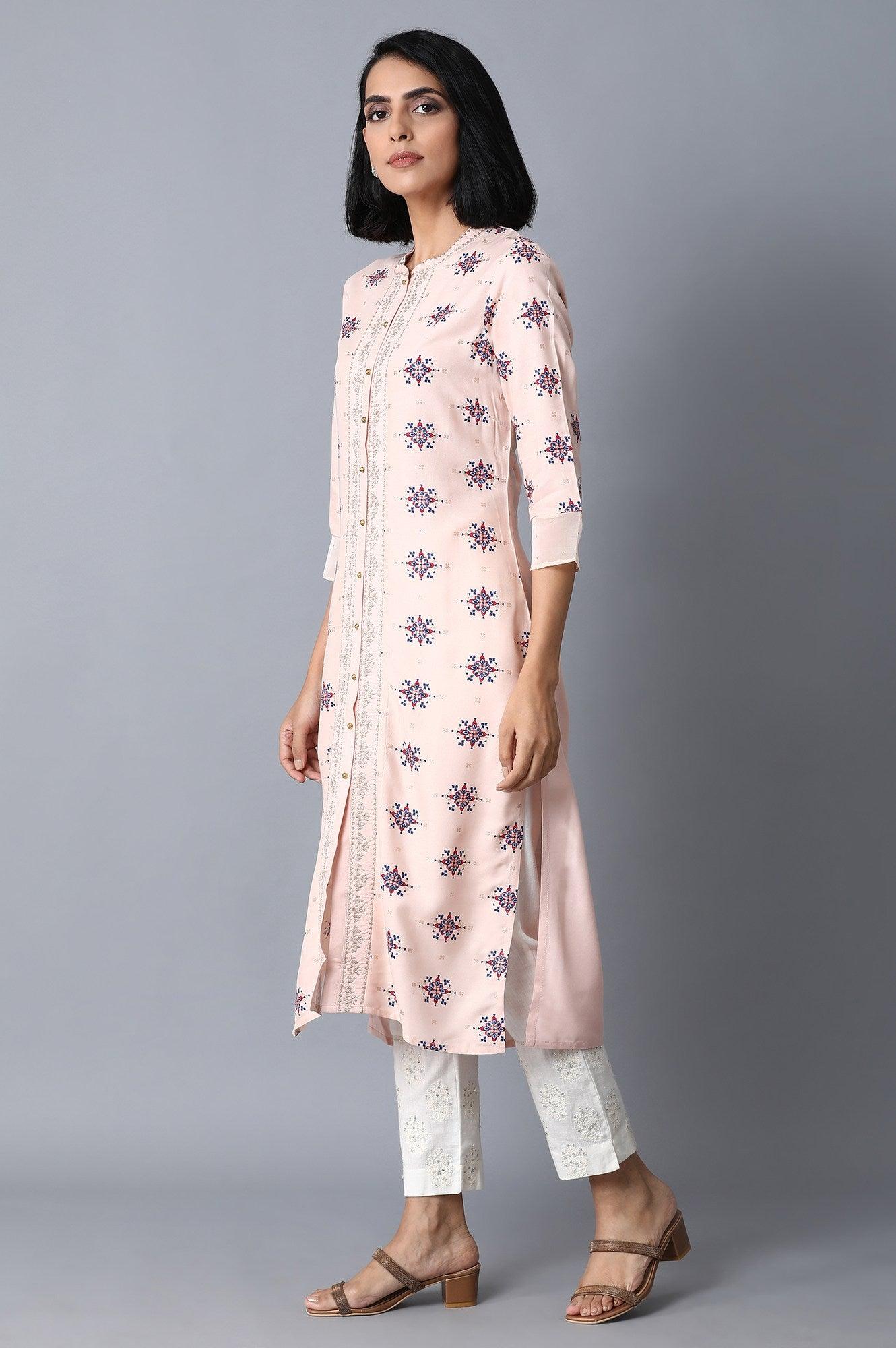 W for Woman Peach Pink Placement Print kurta