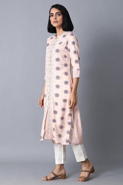 W for Woman Peach Pink Placement Print kurta