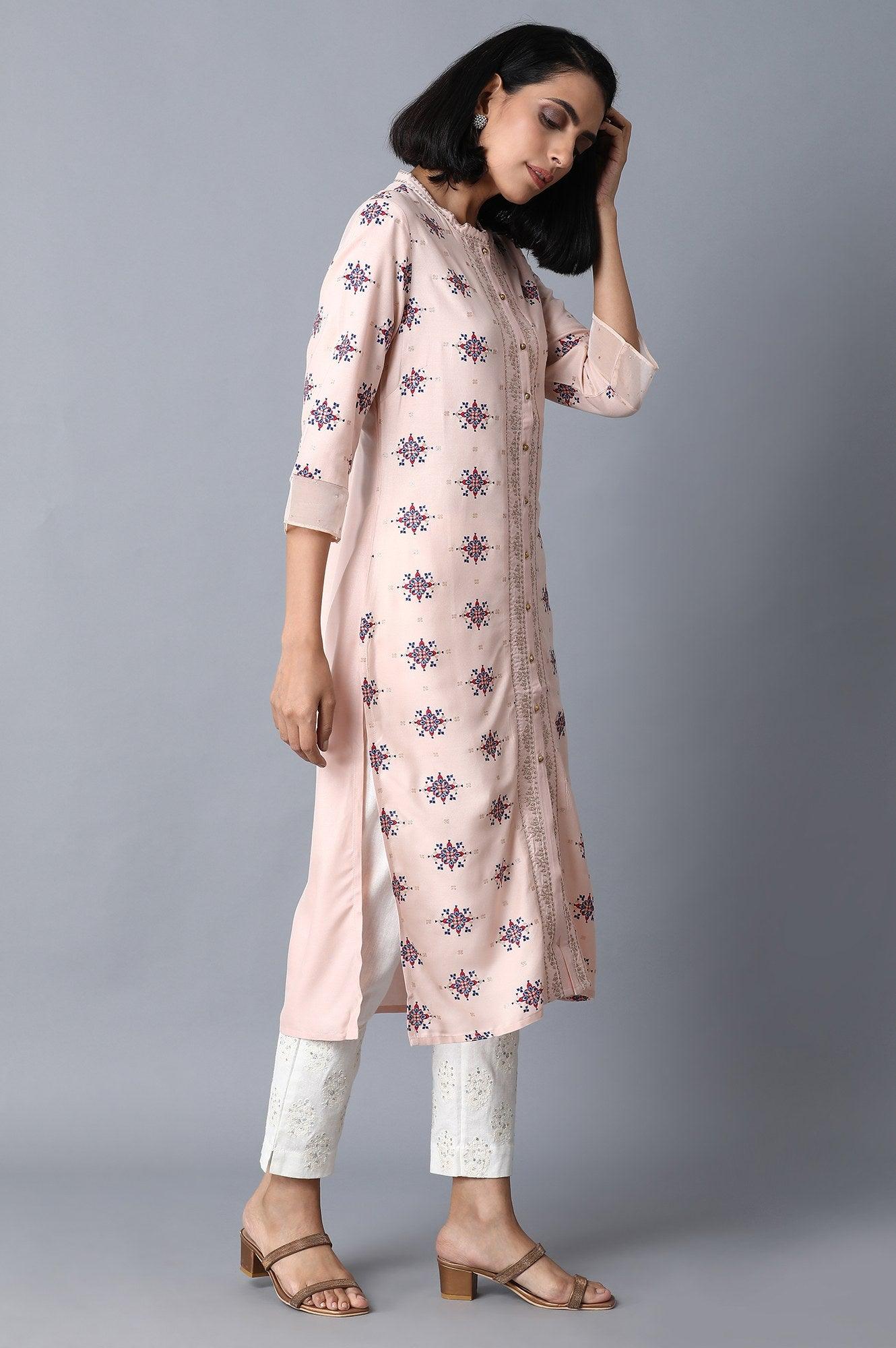 W for Woman Peach Pink Placement Print kurta