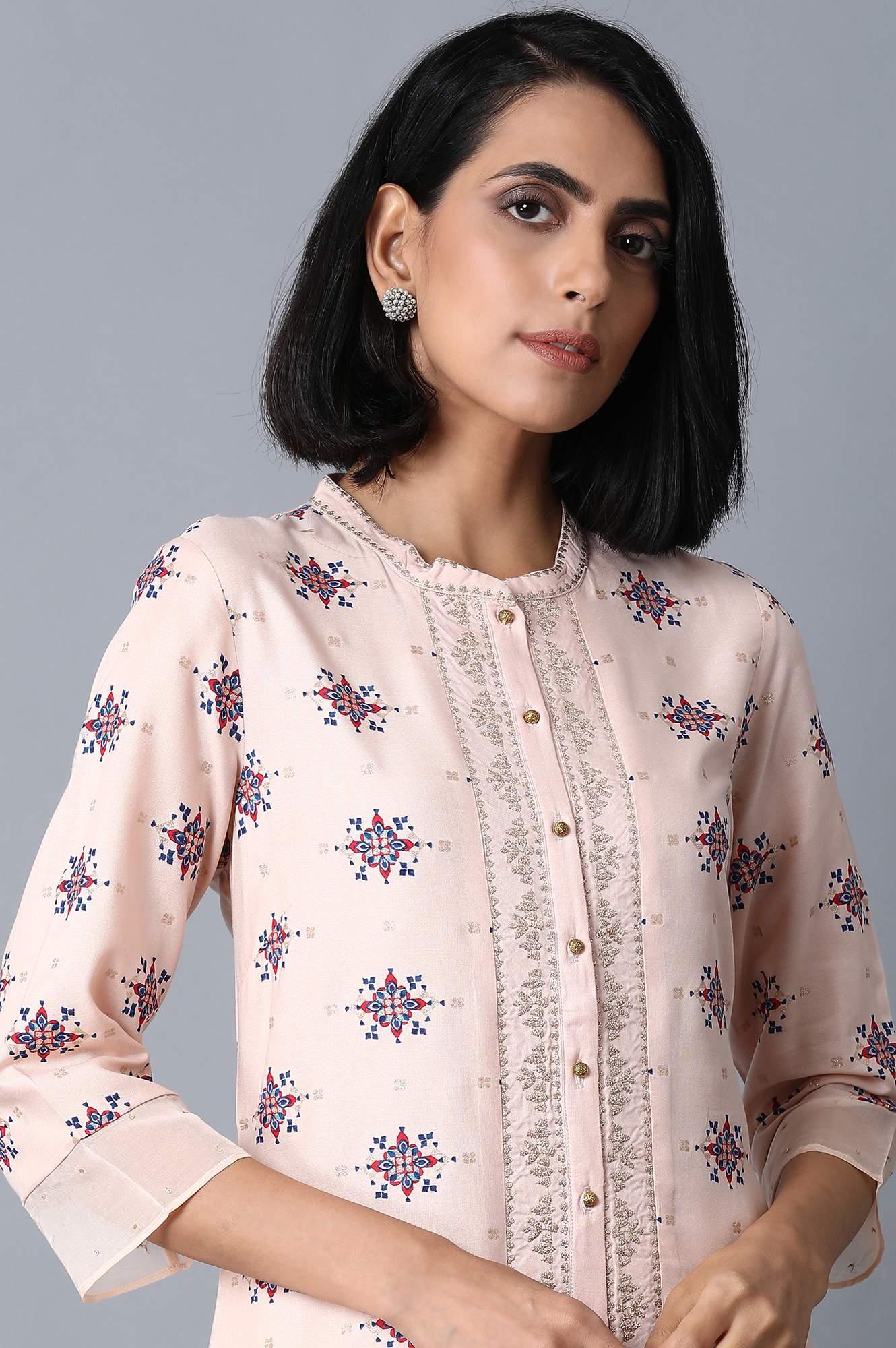 W for Woman Peach Pink Placement Print kurta