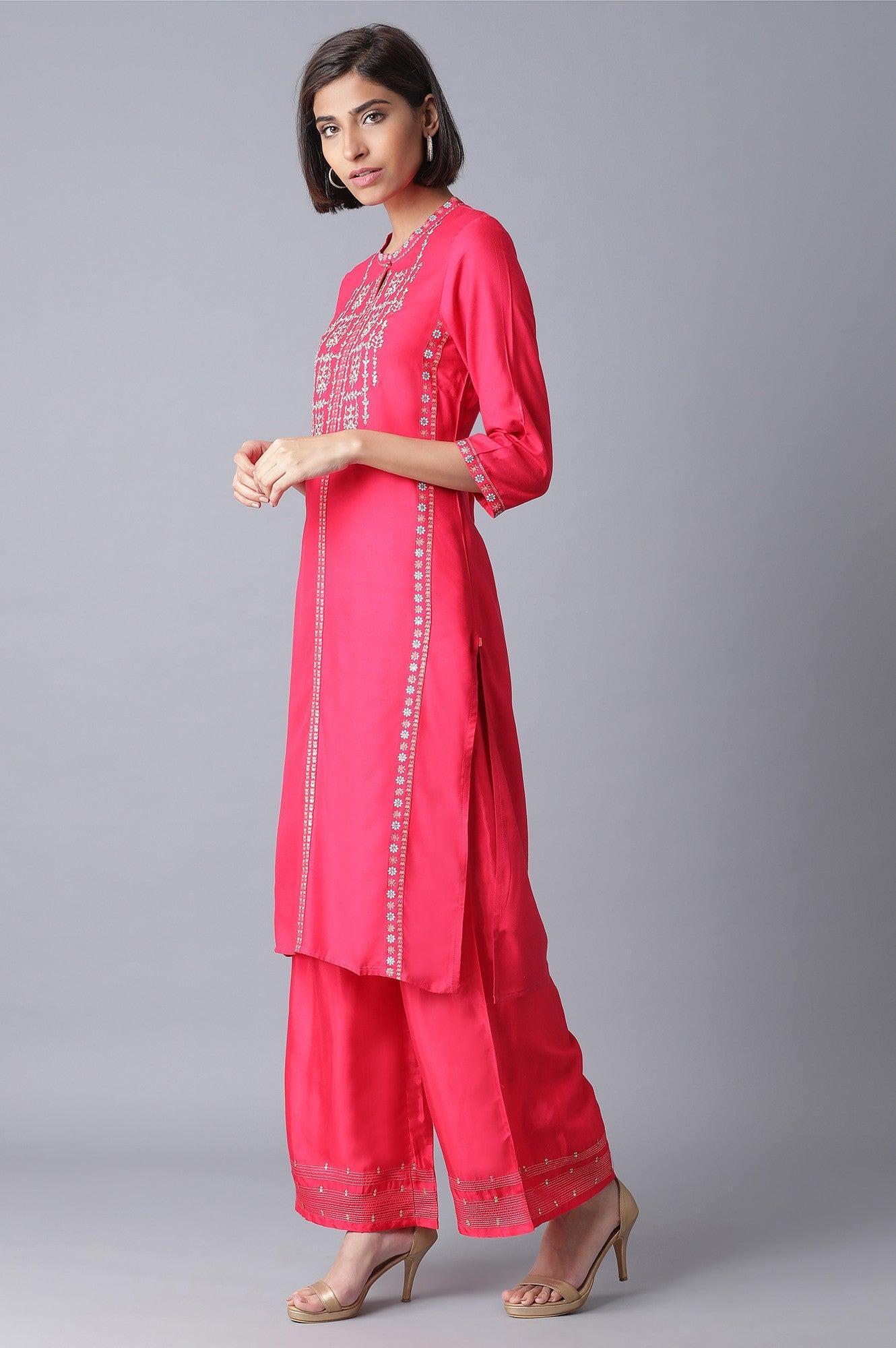 W for Woman Signature Fuchsia Pink Straight kurta