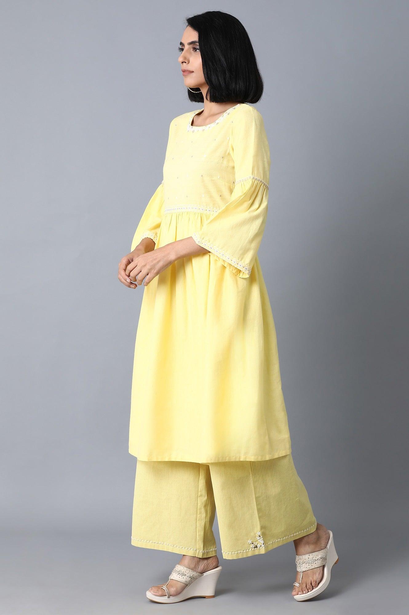 W for Woman Pale Yellow Gathered Dress