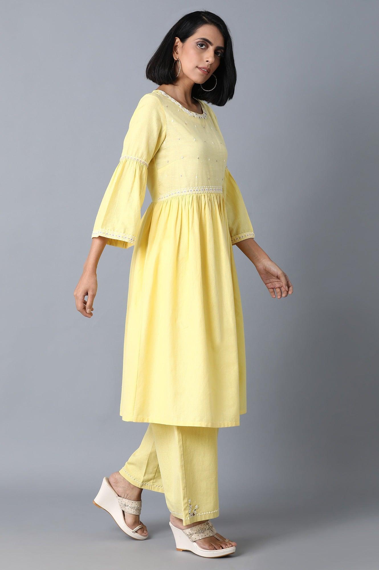 W for Woman Pale Yellow Gathered Dress