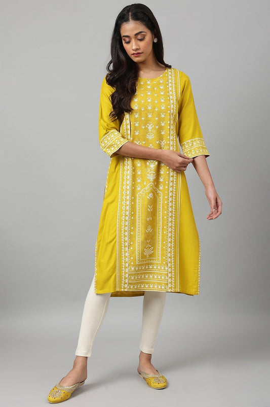 W for Woman Mustard Yellow Placement kurta