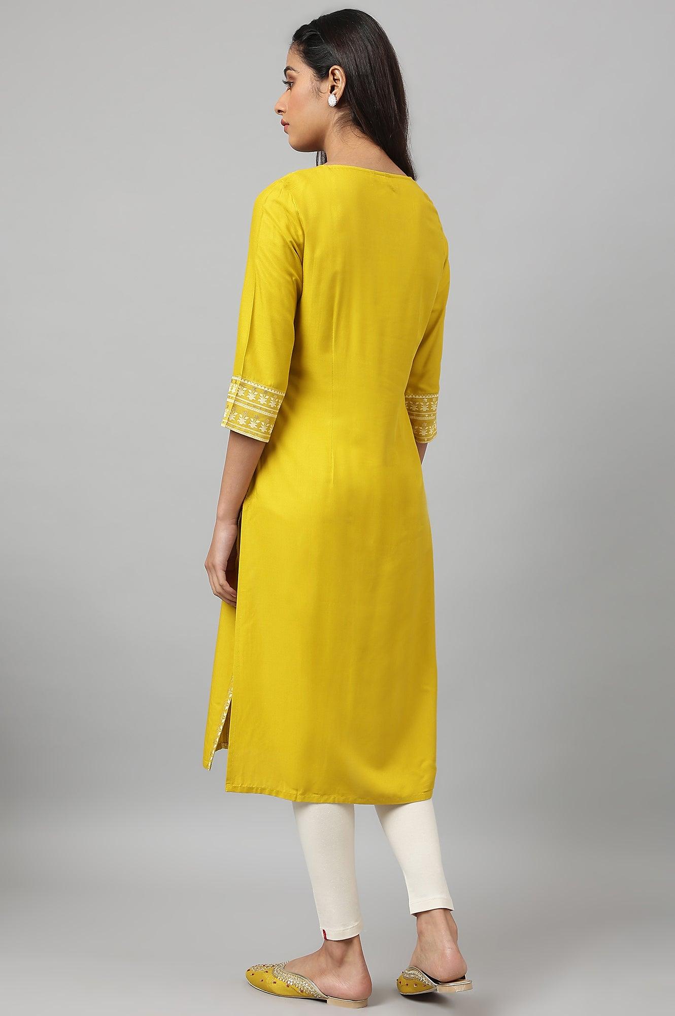 W for Woman Mustard Yellow Placement kurta