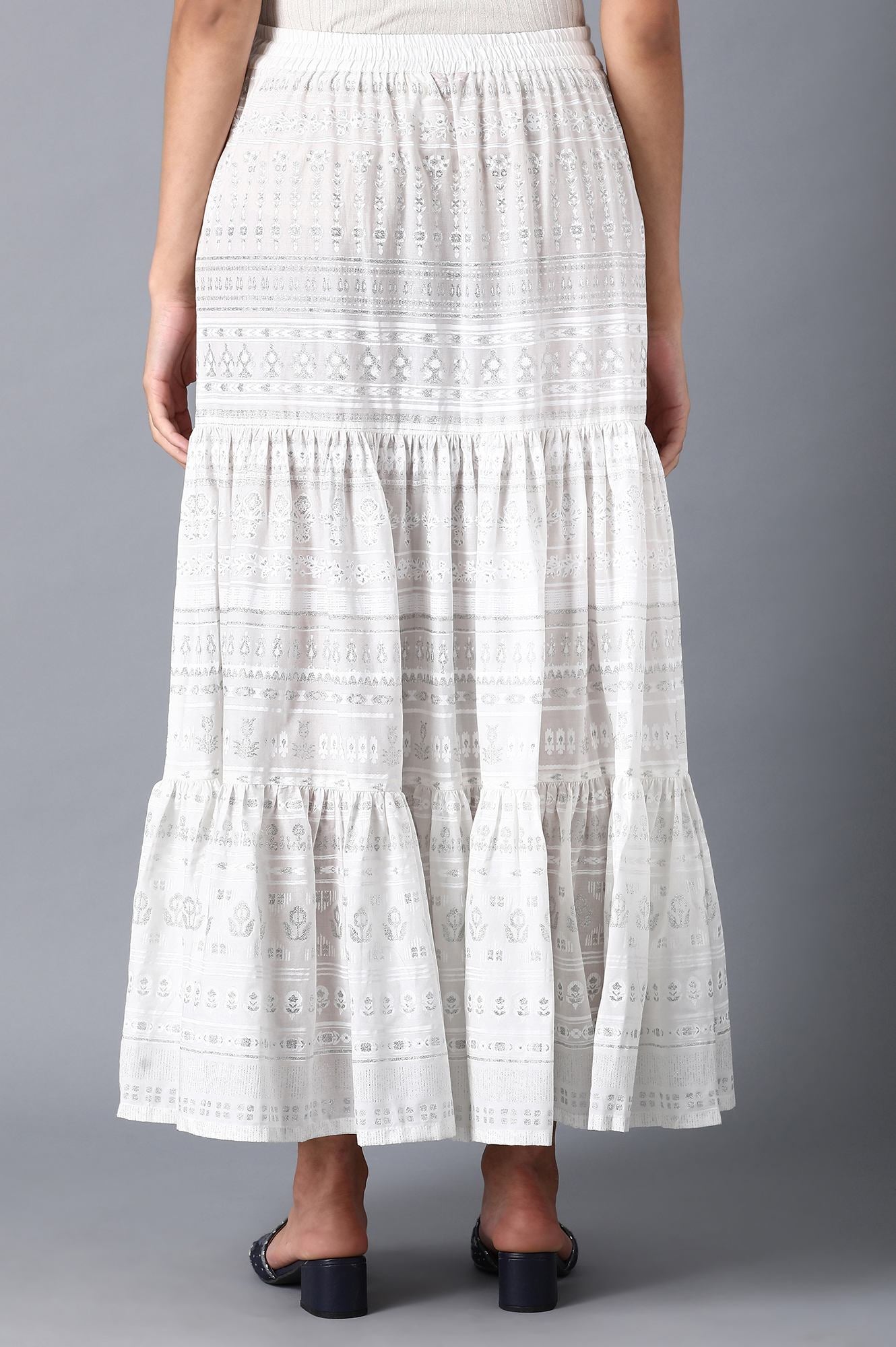 W for Woman Ecru Glitter Printed Tiered Skirt